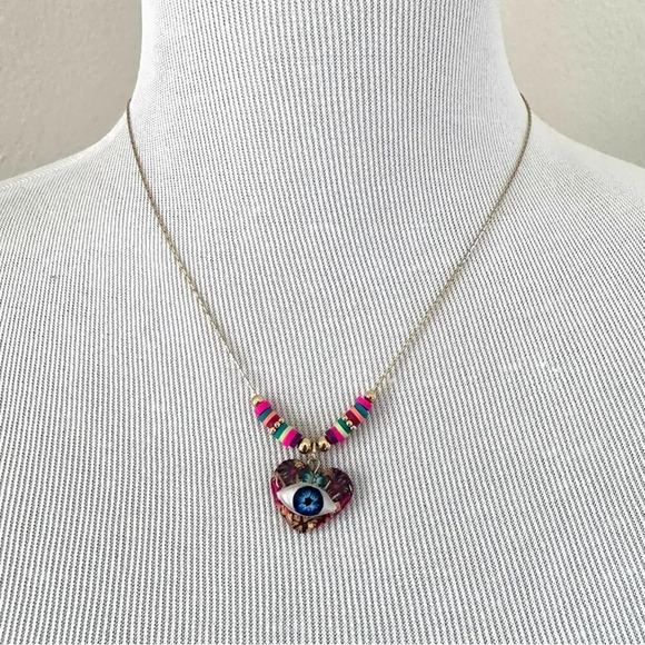 Evil Eye Heart Gold Necklace Colorful Accent - Picture 5 of 7